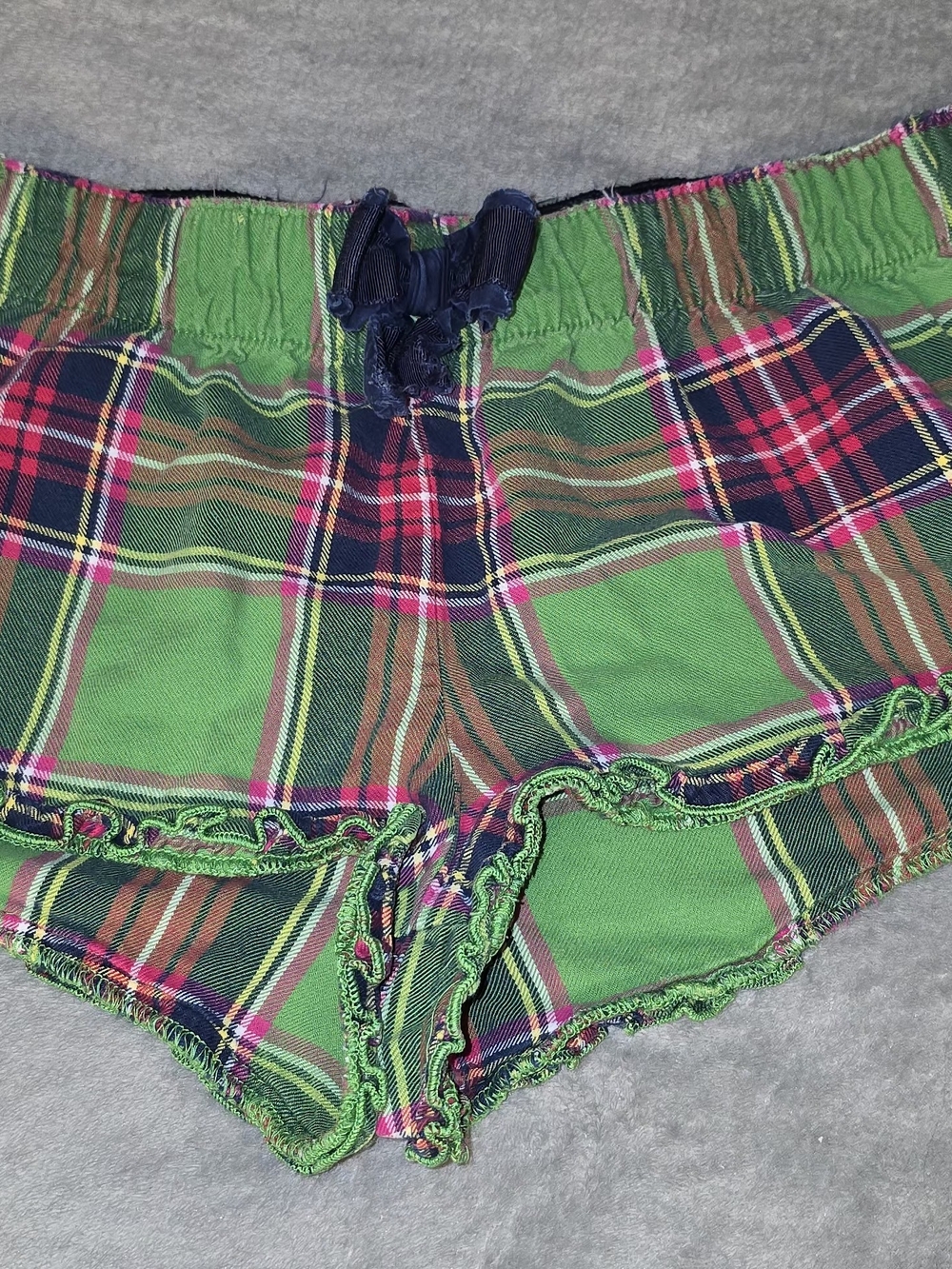 Abercrombie & Fitch Green Plaid Ruffle-Trim Y2K Mini Ultra Low Rise Shorts